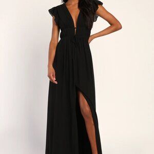 Lulus I'm All Yours Black Ruffled Maxi Dress